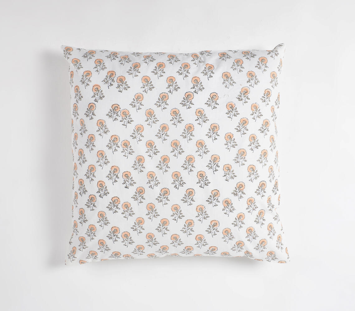 Block Printed Floral Buds Cushion Cover - Multicolor - VAQL101011102538