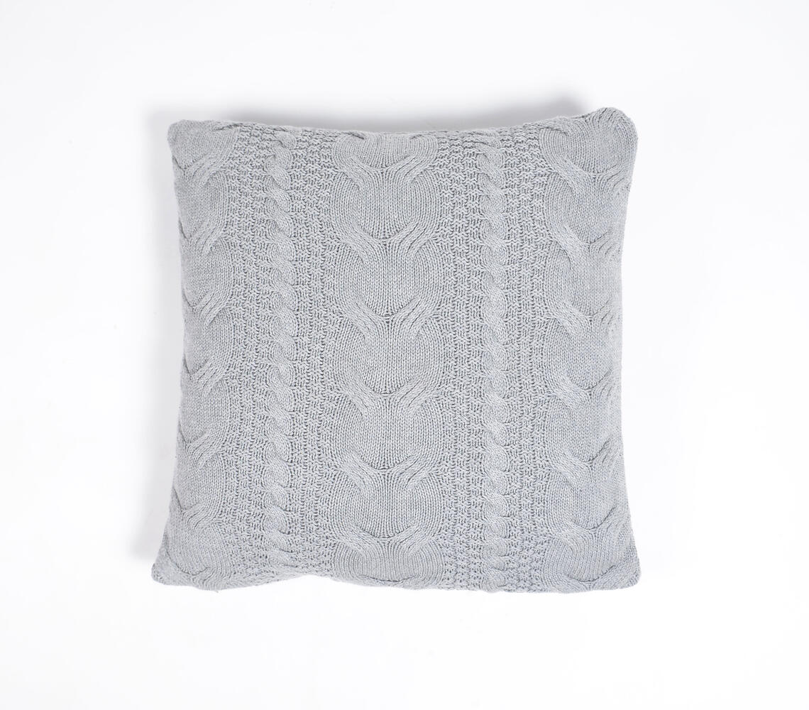 Classic Knitted Cotton Grey Cushion Cover - Grey - VAQL101011104449