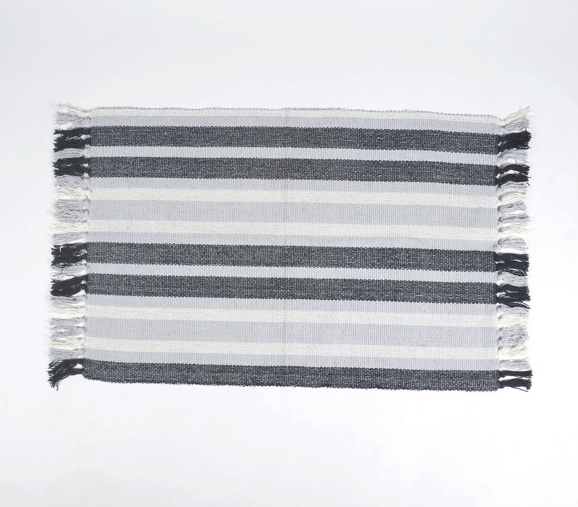 Greyscale Handwoven Striped Cotton Rug - Black - VAQL101011104511