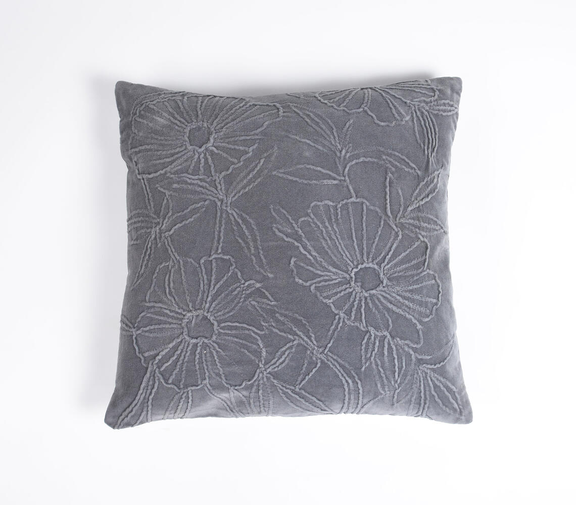 Botanical Monochrome Embroidered Cushion Cover - Black - VAQL101011104619