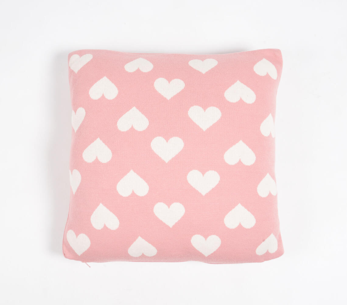 Knitted Cotton Hearts Pink Cushion Cover - Pink - VAQL101011106525
