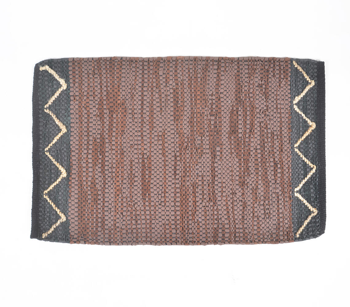Handwoven Cotton Abstract Brown Durry - Brown - VAQL101011109311