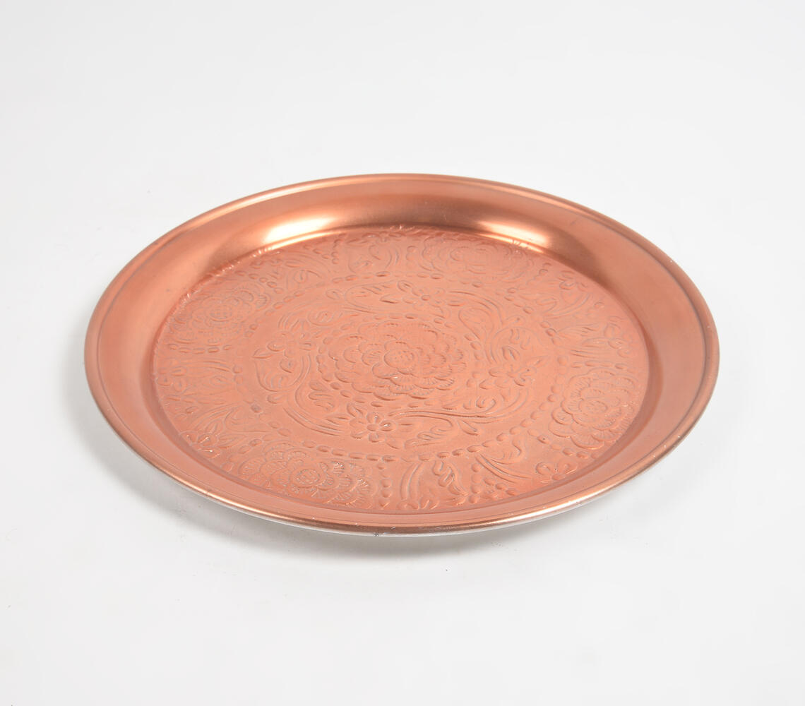 Floral Bronze-Toned Round Charger Plate - Multicolor - VAQL101011111336