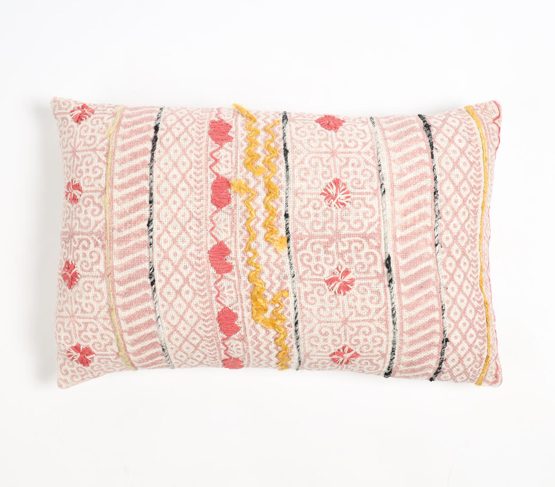 Block Printed Cotton Maximal Lumbar Cushion Cover - Multicolor - VAQL101011111874