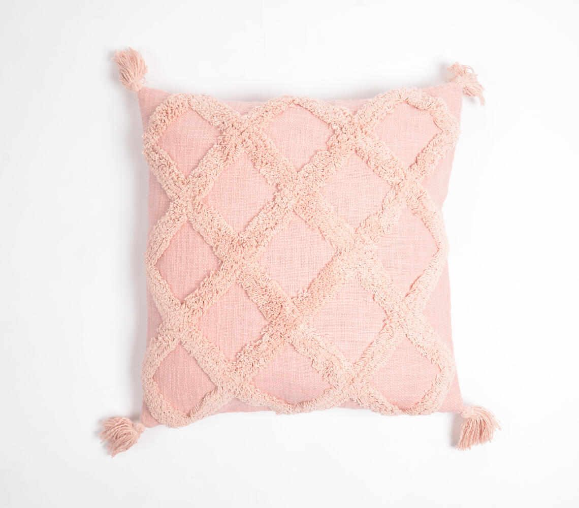 Diamond Net Pink Shaggy Cushion Cover - Pink - VAQL101011111910