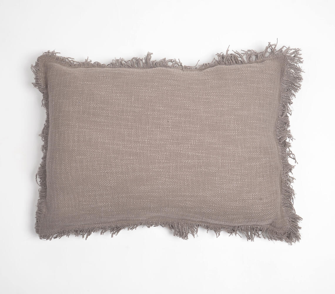 Solid Fringed Lumbar Cotton Cushion Cover(1) - Grey - VAQL101011111942