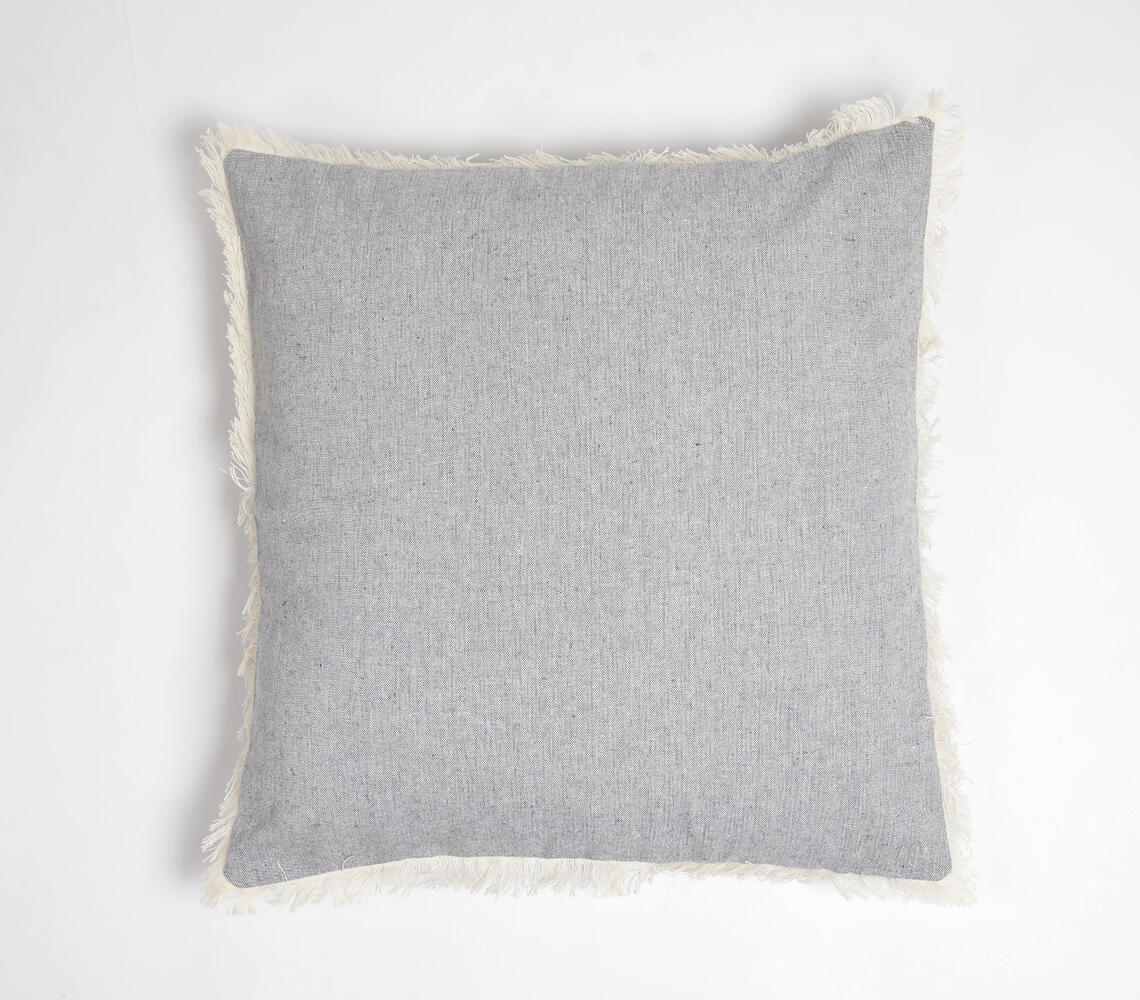Solid Fringed Chambray Weave Cushion Cover(2) - Grey - VAQL101011114306
