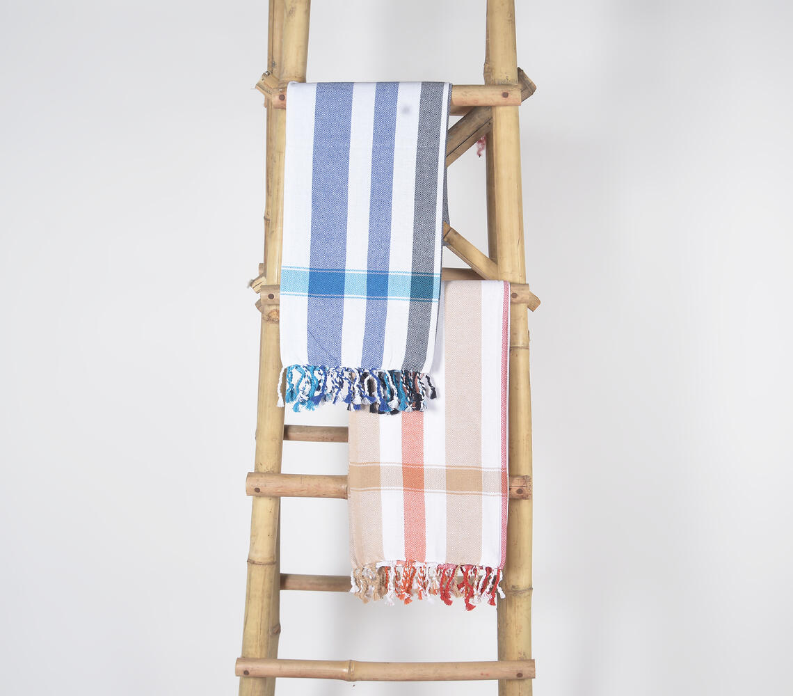 Handwoven Cotton Warm & Cool Striped Bath Towels (Set Of 2) - Multicolor - VAQL101011114707
