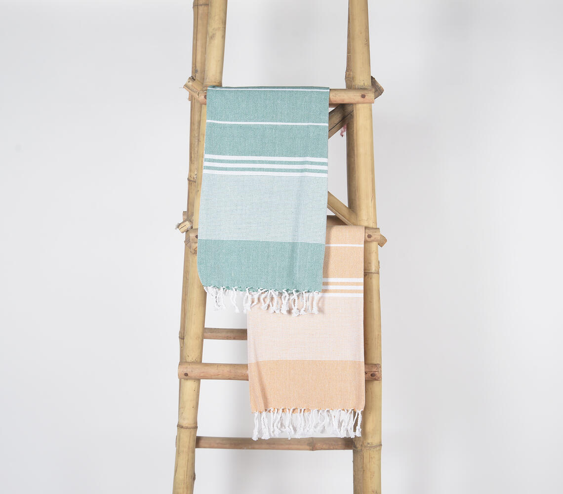 Handwoven Cotton striped Sage & yellow Bath Towels (Set Of 2) - Multicolor - VAQL101011114709