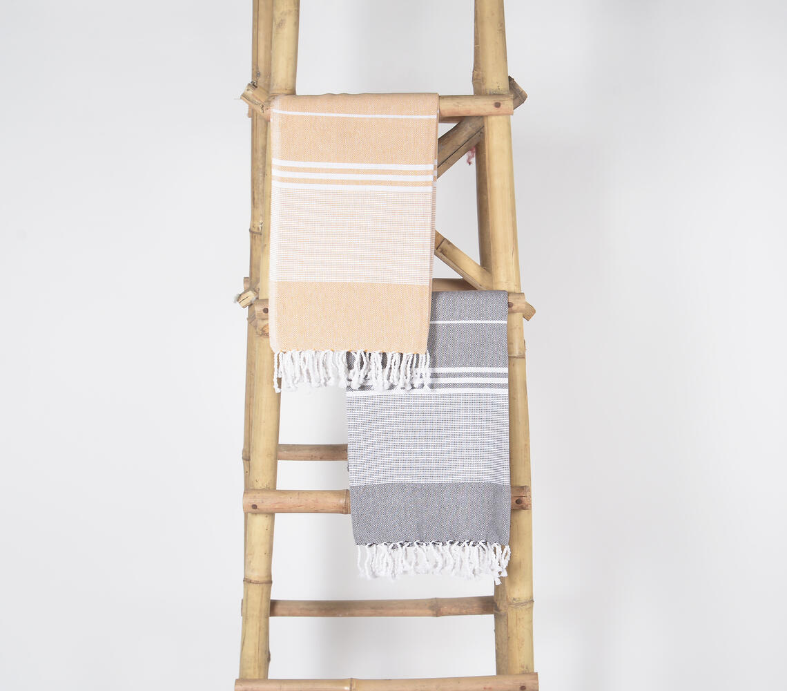 Handwoven Cotton striped Melon & Ash Bath Towels (Set Of 2) - Multicolor - VAQL101011114712