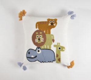 Animal Kingdom Embroidered & Tasseled Cushion Cover - Multicolor - VAQL101011116363