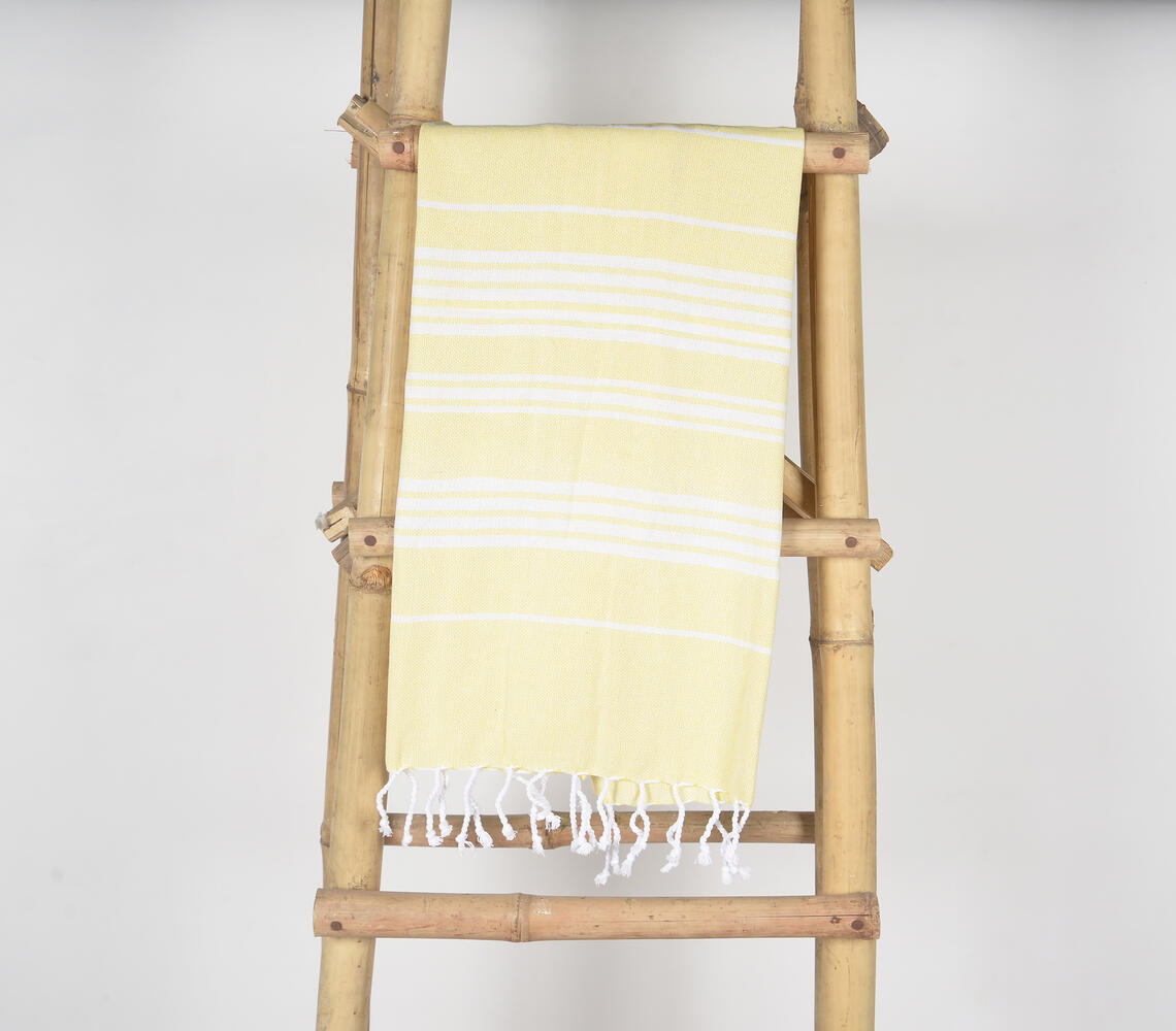 Striped Lemon Yellow Hammam Fouta Fringed Beach Towel - Yellow - VAQL101011123738