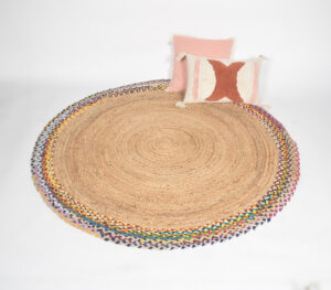Handwoven Jute & Discarded Fabric Classic Spiral Rug - Multicolor - VAQL101011128506