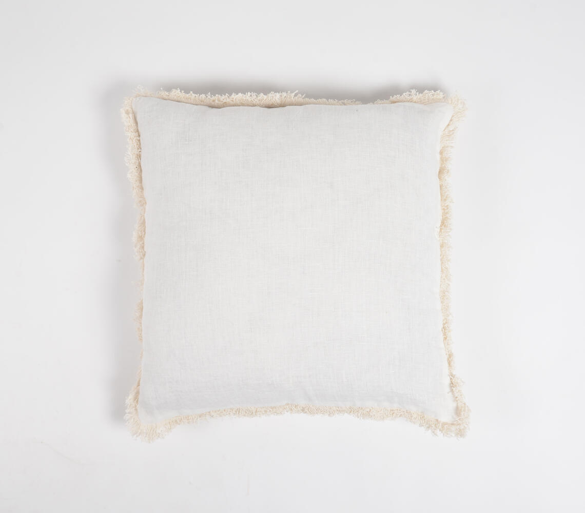 Solid White Cushion Cover with Frayed Border - White - VAQL101011136700