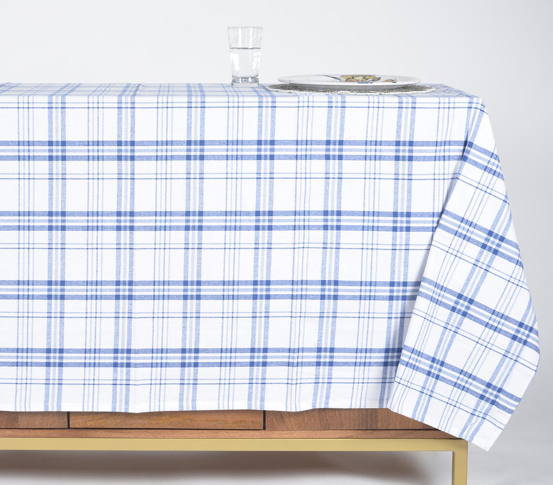 Tartan Checks 4-Seater Cotton Tablecloth - BLue - VAQL101011140045
