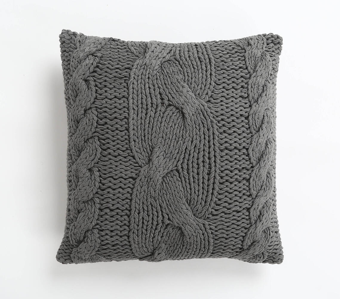 Hand Knitted Cotton Cushion Cover - Grey - VAQL10101128565
