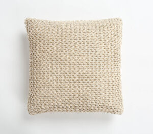 Hand Knitted Cotton Cushion Cover - White - VAQL10101128566