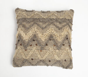 Handwoven Wool & Cotton Cushion Cover - Beige - VAQL10101128568