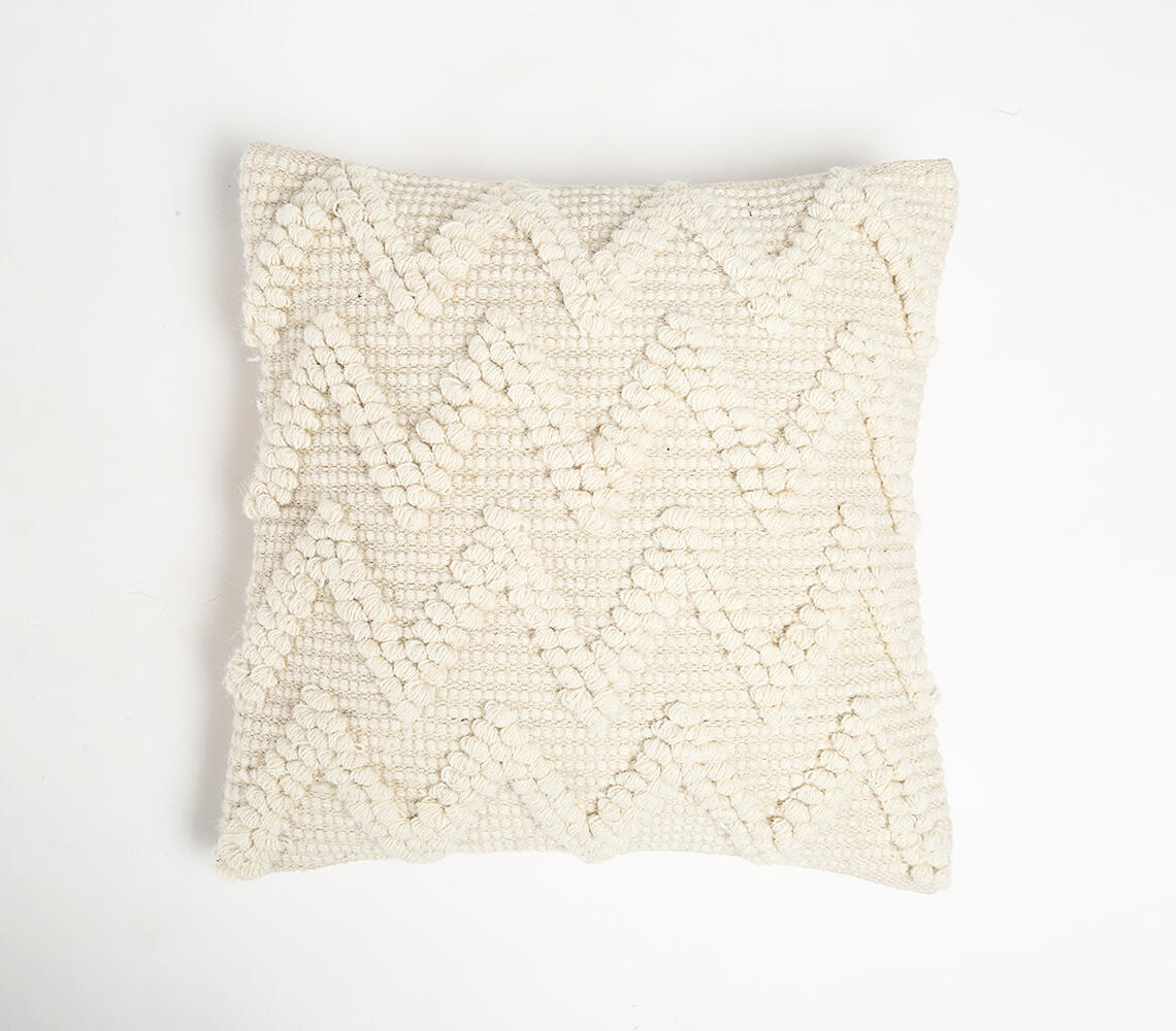 Handwoven Zig Zag Cotton Cushion Cover - White - VAQL10101129020