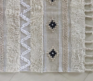 Textured Rug with Panels & Braided Tassels - Beige - VAQL10101137203