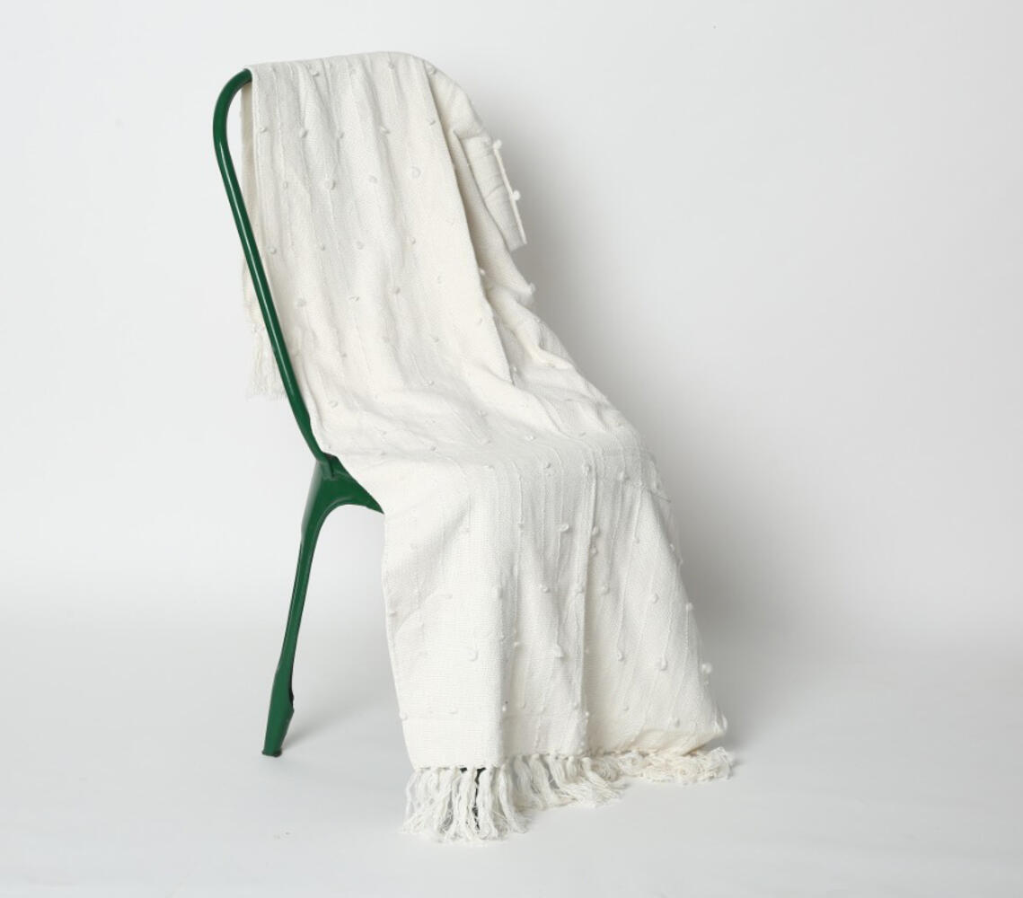 Cotton Wool Throw with Tufts & Tassels - Grey - VAQL10101147037