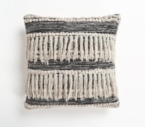 Tufted & Fringed Cotton cushion cover - Black - VAQL10101147101