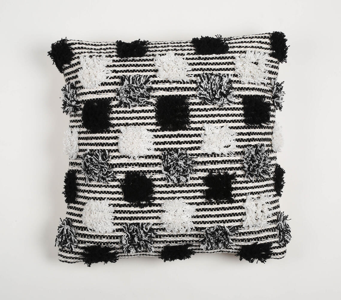 Dramatic Monochrome Cotton Cushion cover - Black - VAQL10101149251