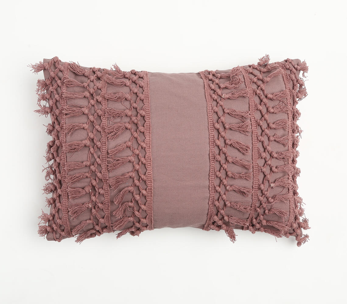 Dusty Pink Tasseled Cushion Cover - Purple - VAQL10101151355