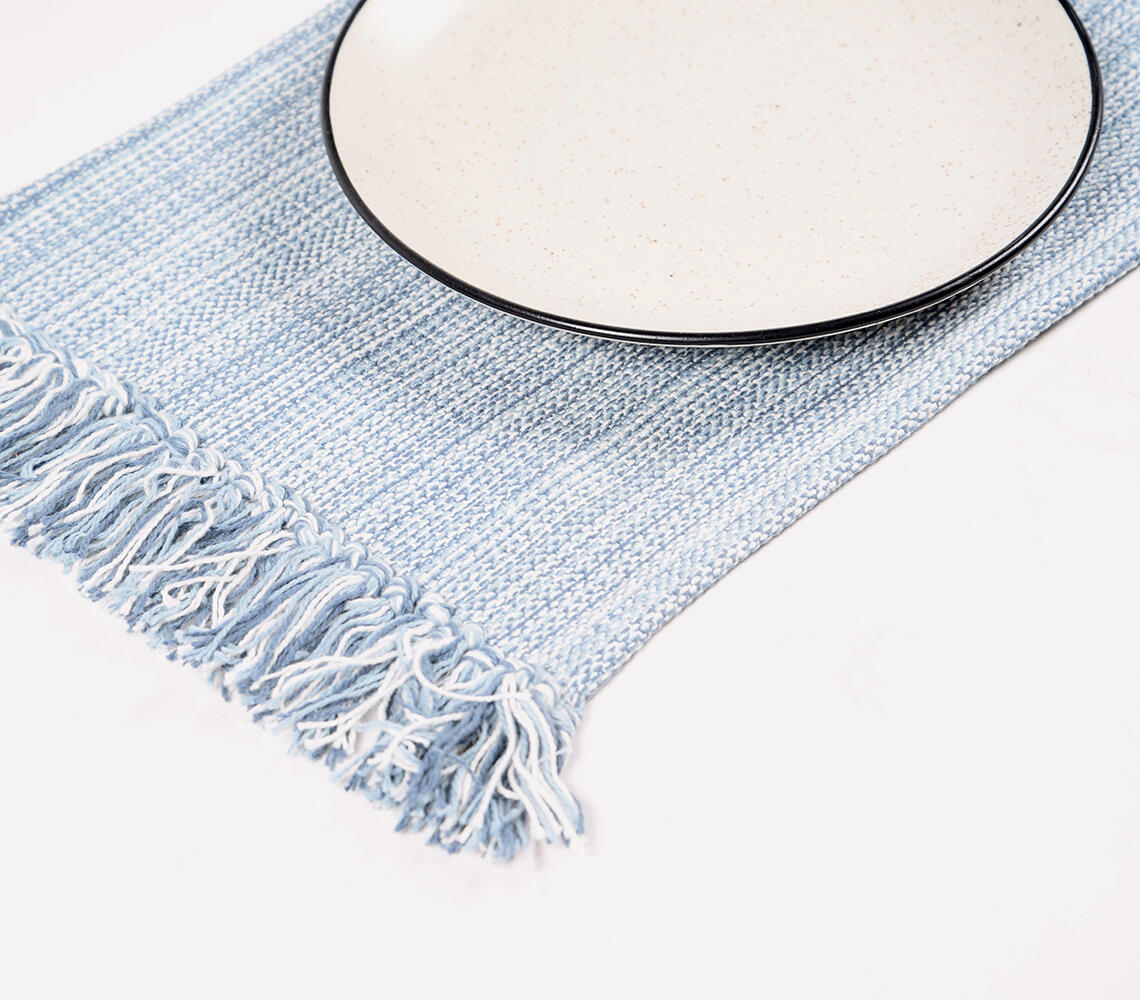 Fringed & Textured Cotton Placemats (Set of 4) - Blue - VAQL10101154314