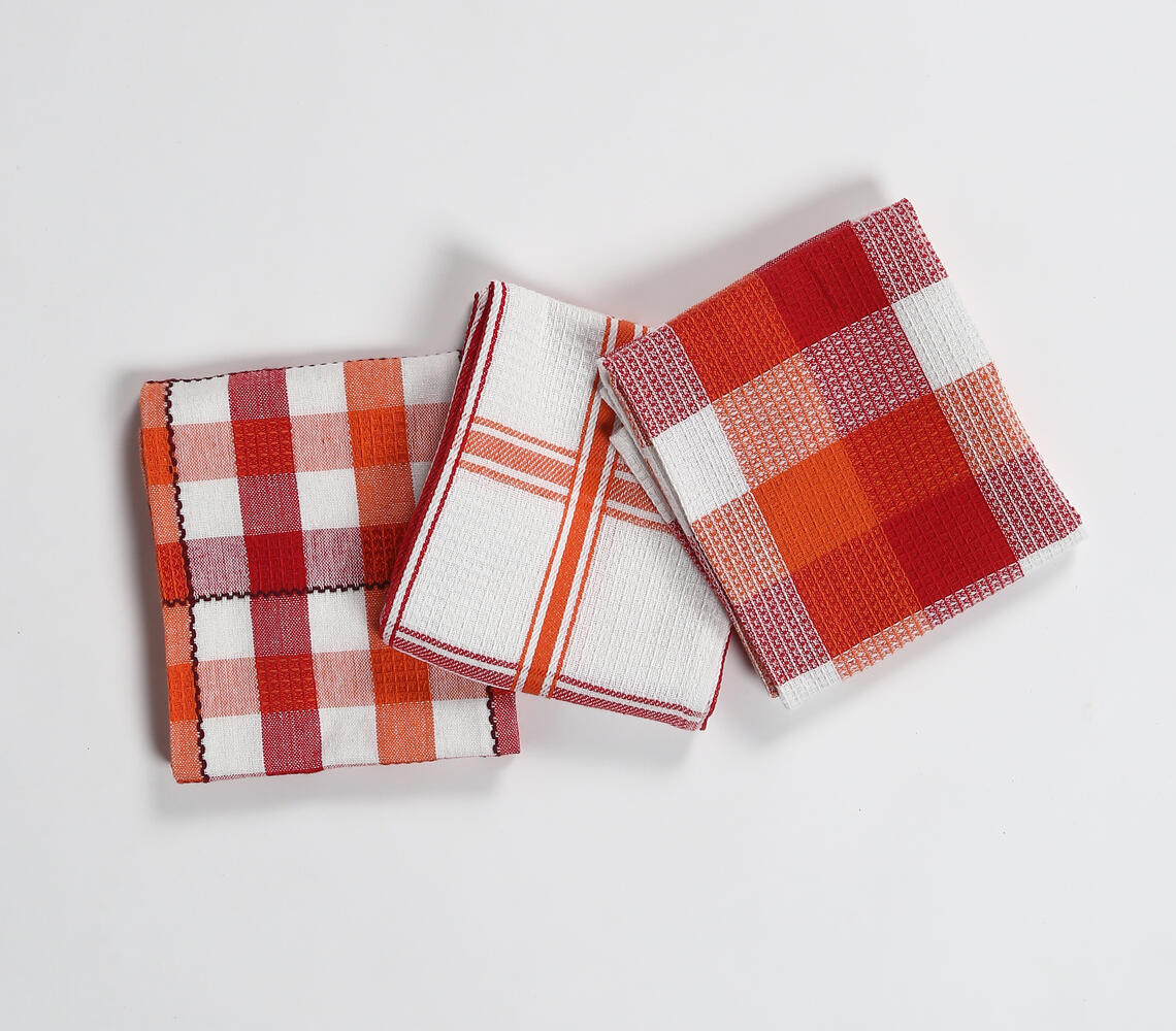 Flaming Checks Kitchen Towels (set of 3) - Multicolor - VAQL10101157003