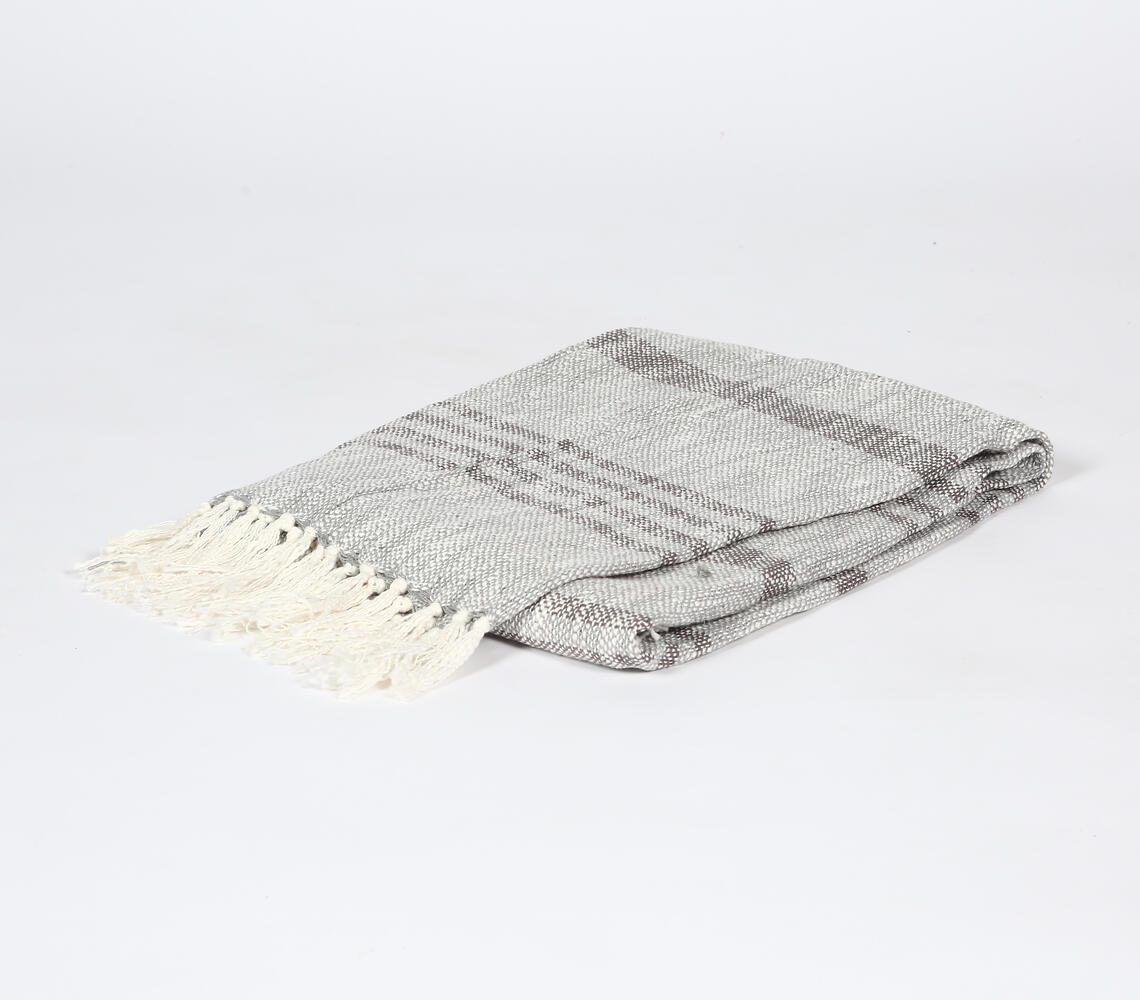 Chambray striped handloom throw - Grey - VAQL10101162477