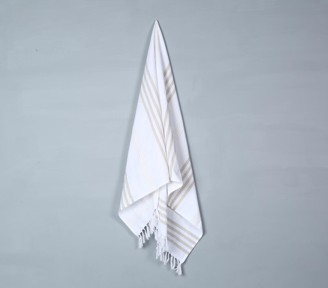 Handwoven Striped Cotton Bath Towel 1 - Gold - VAQL10101162696