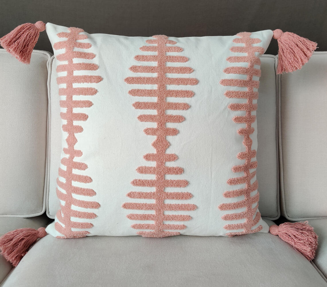 Coral Embroidered Tasseled Cushion Cover - Pink - VAQL10101164655