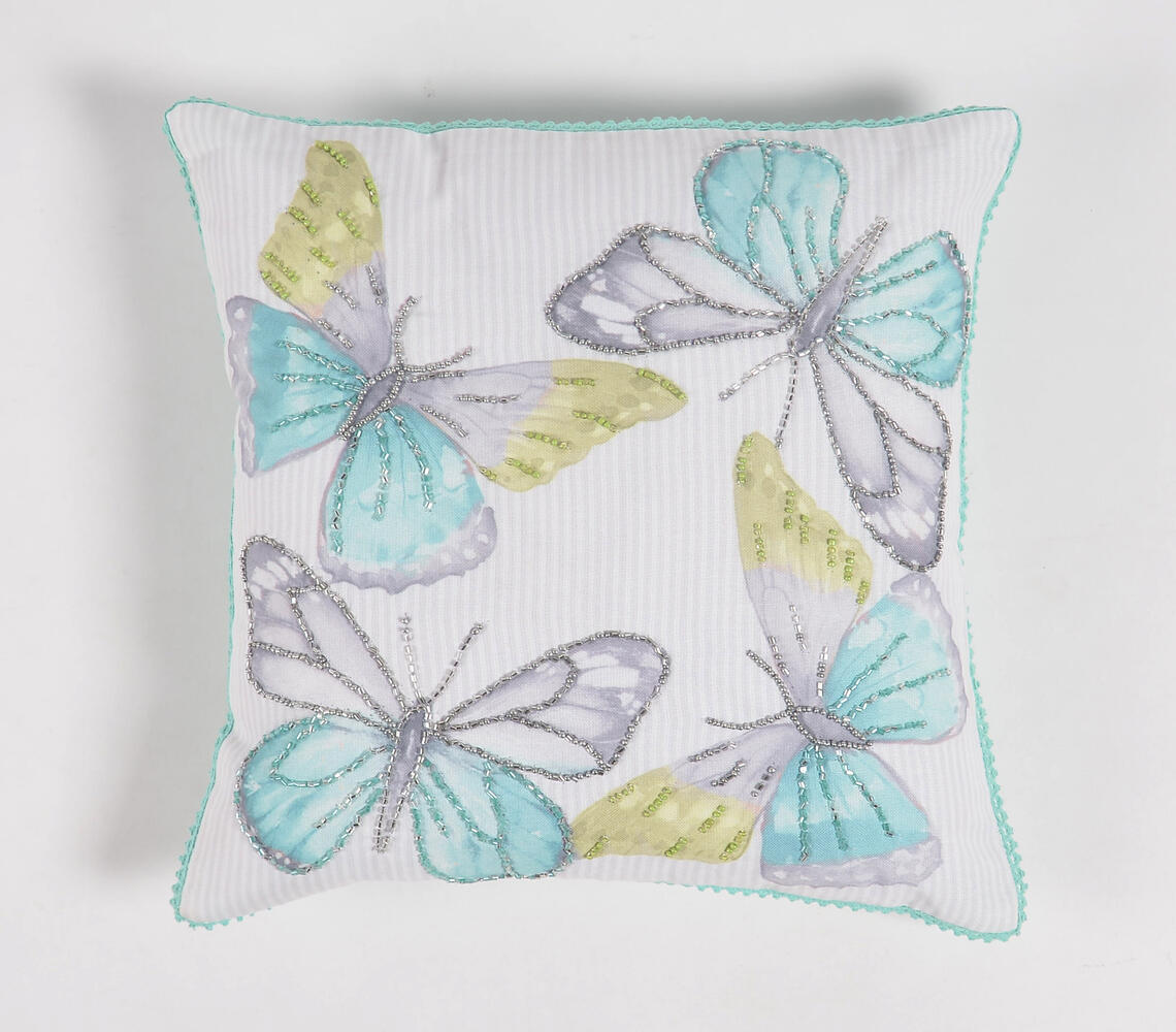 Butterfly Printed & Beaded Cushion cover - Multicolor - VAQL10101171526