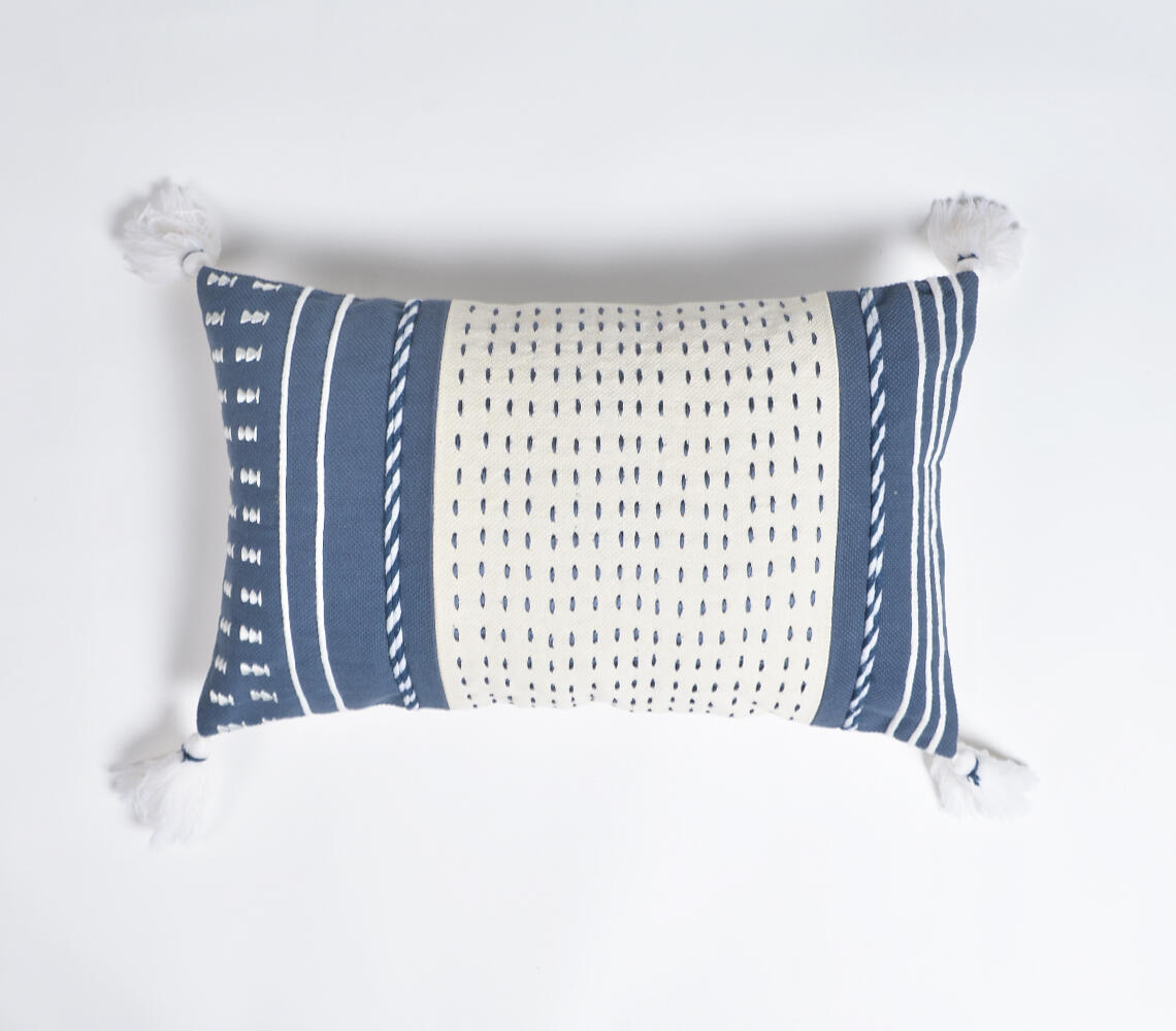 Denim Embroidered Lumbar Cushion cover - Blue - VAQL10101172863