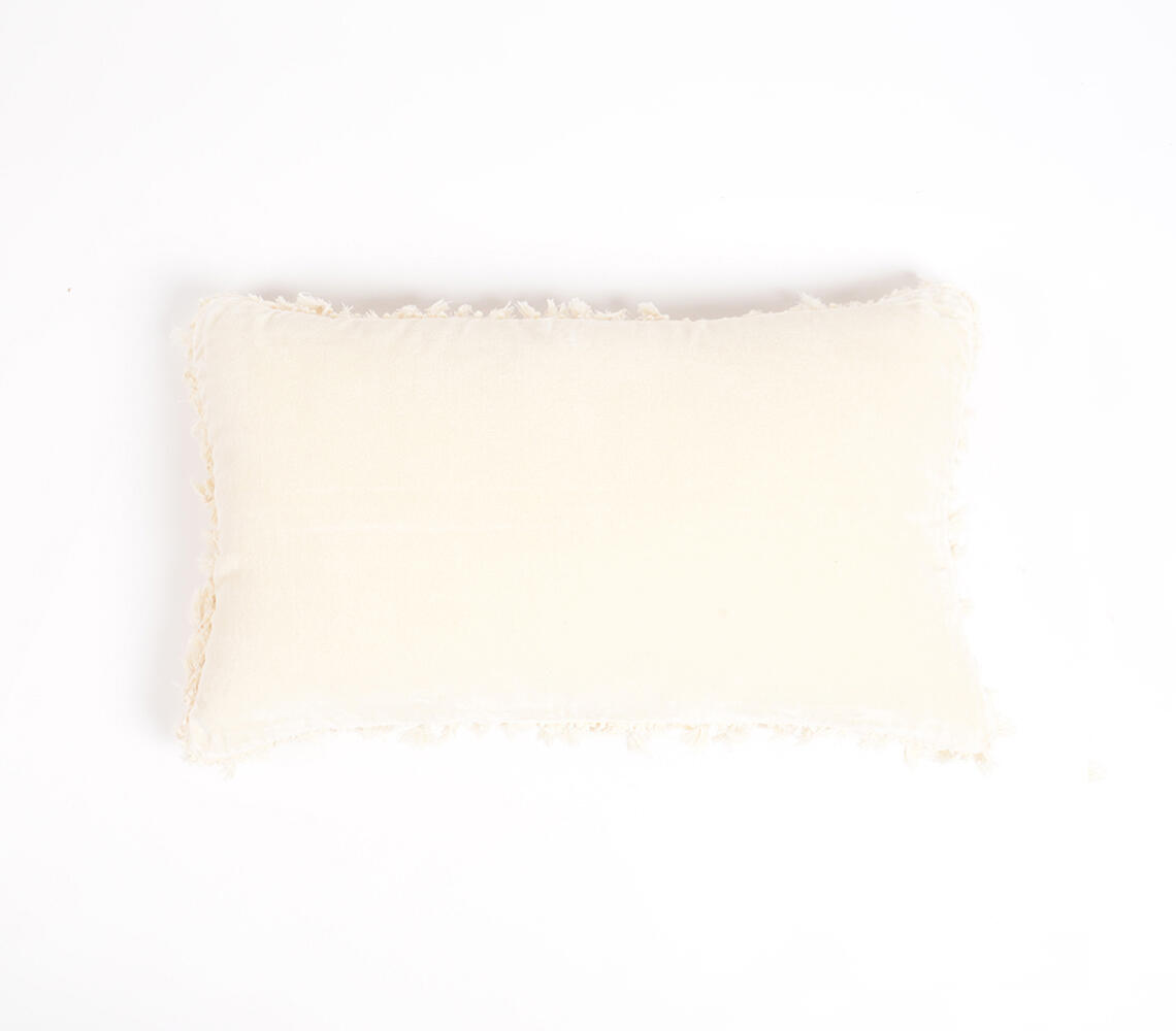 Cotton Lumbar Cushion Cover with Frayed Edges - Off-White - VAQL10101173465