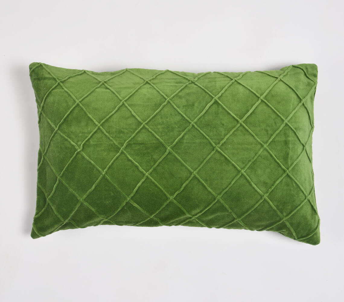 Diamond Piped Emerald Lumbar Cushion Cover - Green - VAQL10101173504