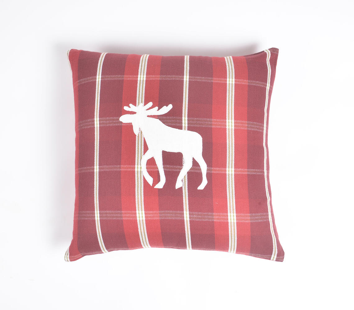 Checkered Christmas Cotton Cushion Cover - Red - VAQL10101176171