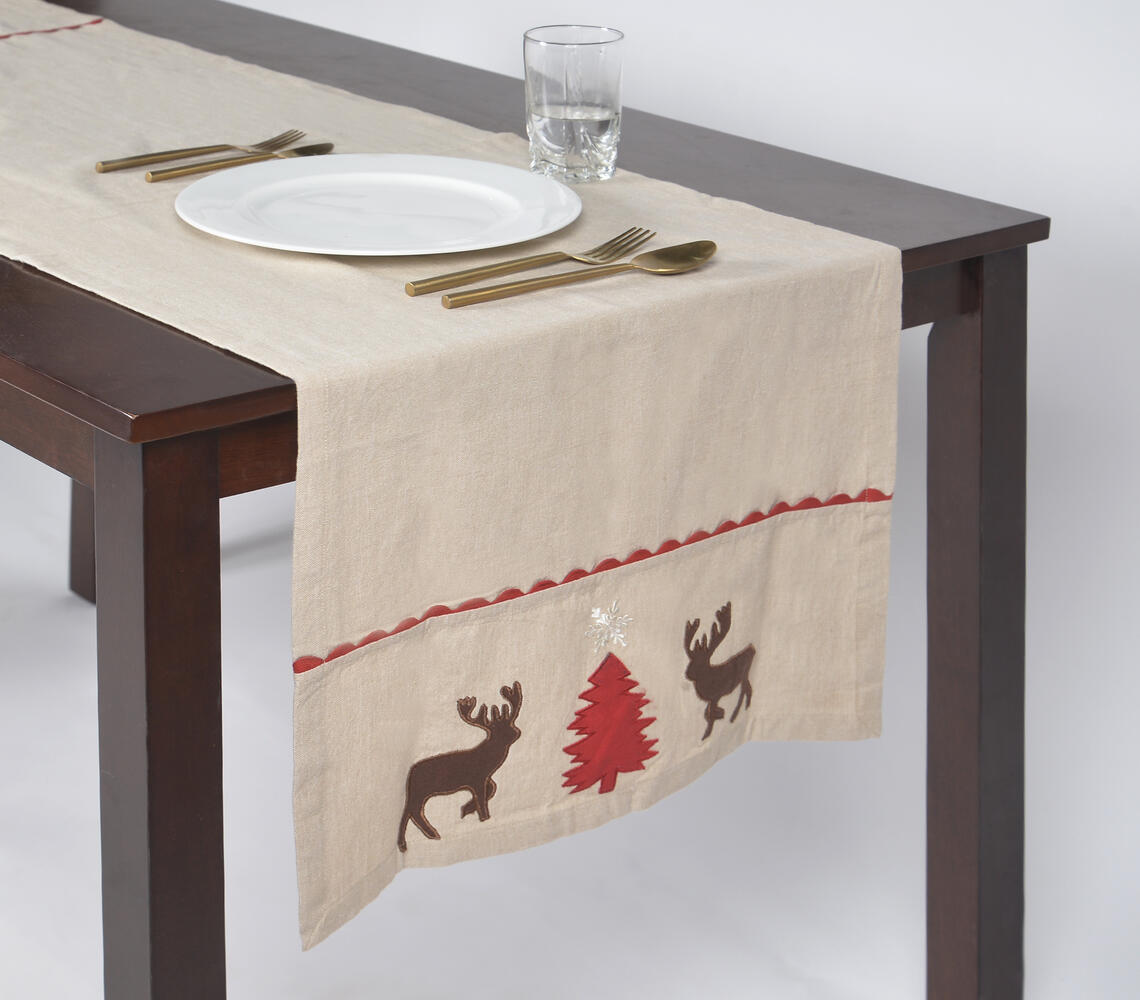Christmas Themed Cotton Table runner - Natural - VAQL10101176183