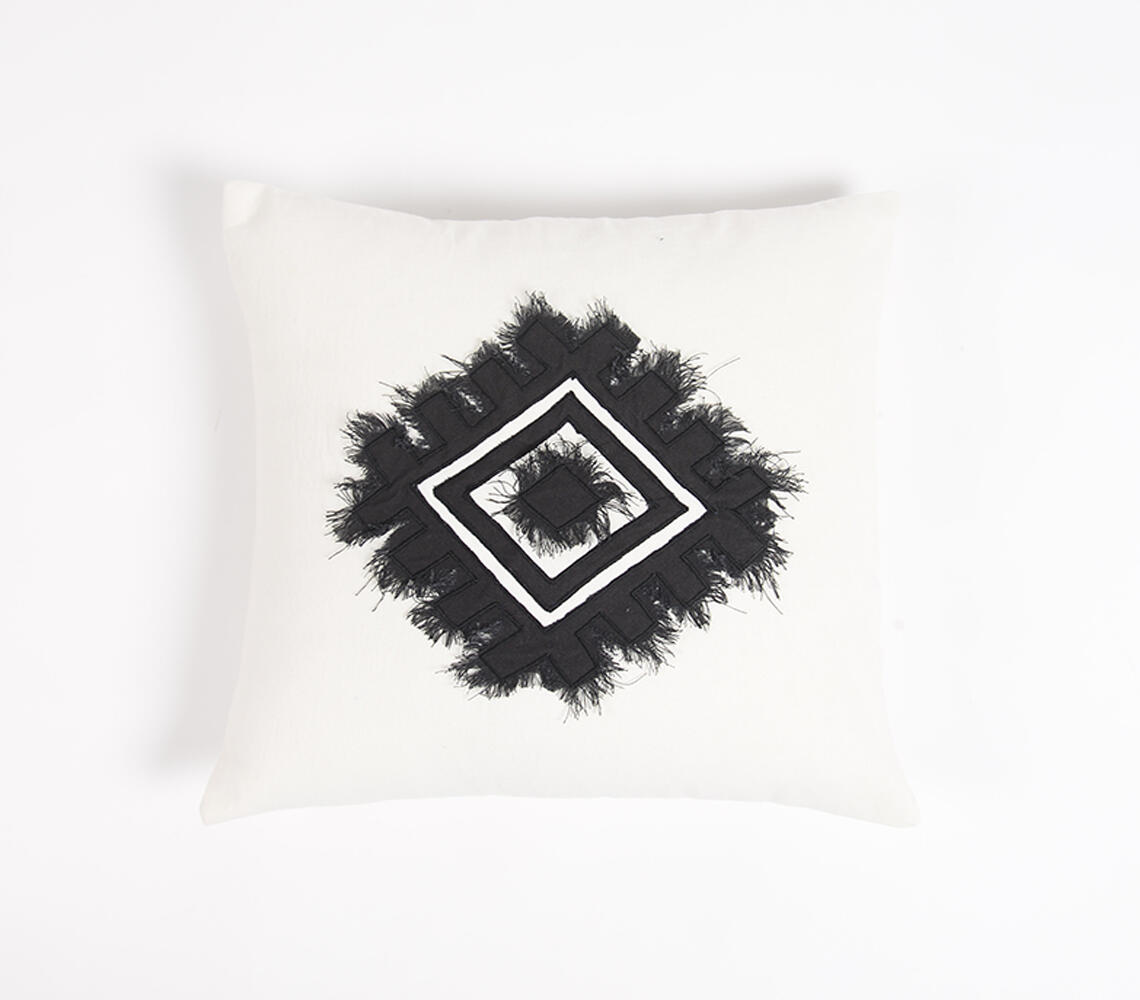 Embroidered & Fringed Cotton Cushion cover - White - VAQL10101176482