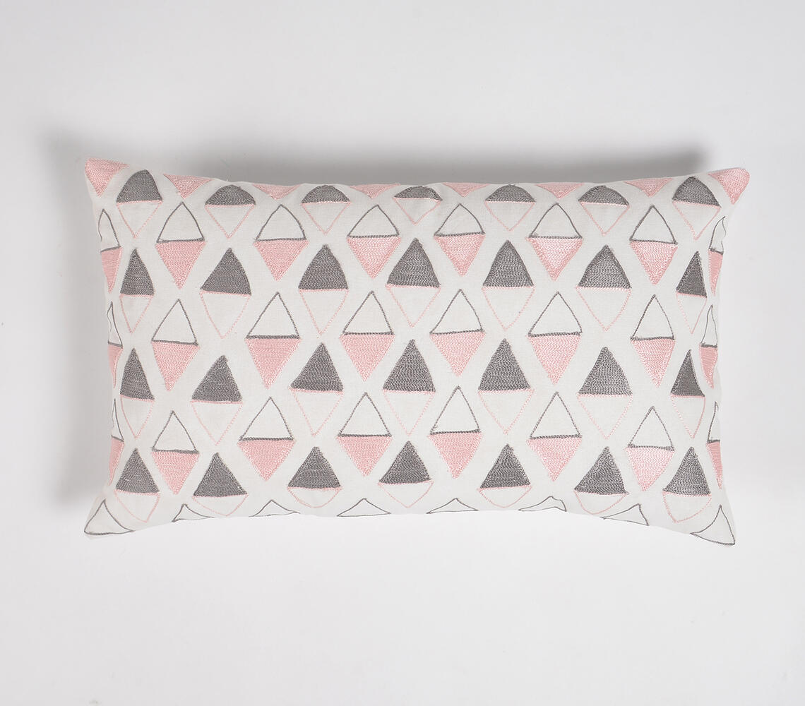 Aari Embroidered Pastel Lumbar Cushion cover - Pink - VAQL10101176503