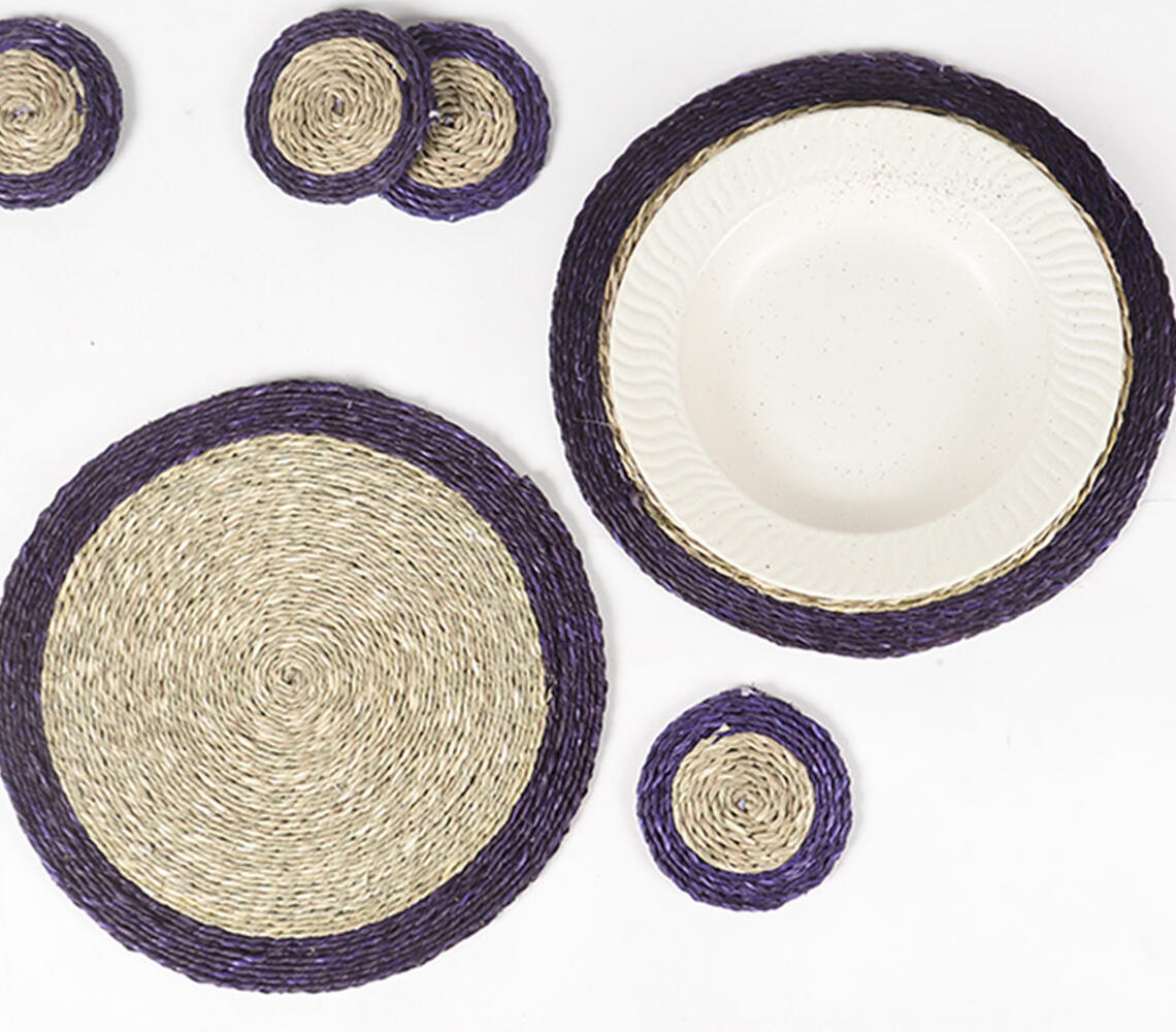 Handwoven Sabai Grass Placemats & Coasters (set of 4 each) - Brown - VAQL10101176509