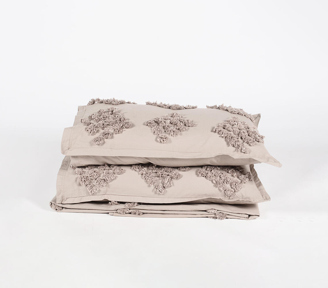 Diamond Embellished Cotton Duvet & Pillocover set - Grey - VAQL10101176535