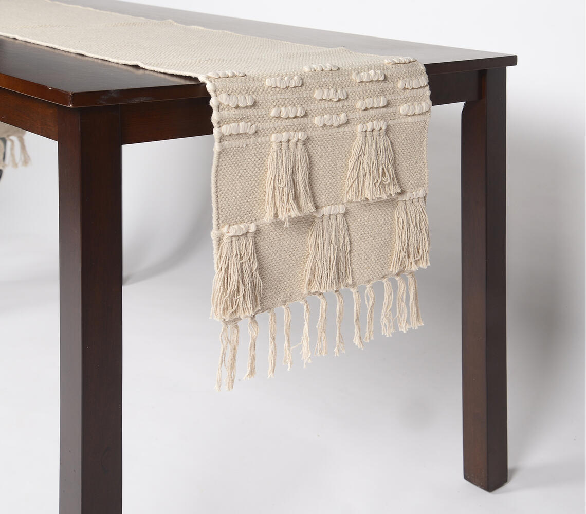 Handwoven Cotton Table runner - Beige - VAQL10101176543