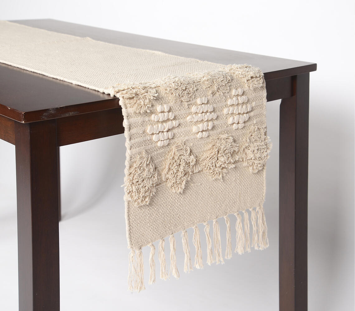 Handwoven Cotton Table runner e - Beige - VAQL10101176550