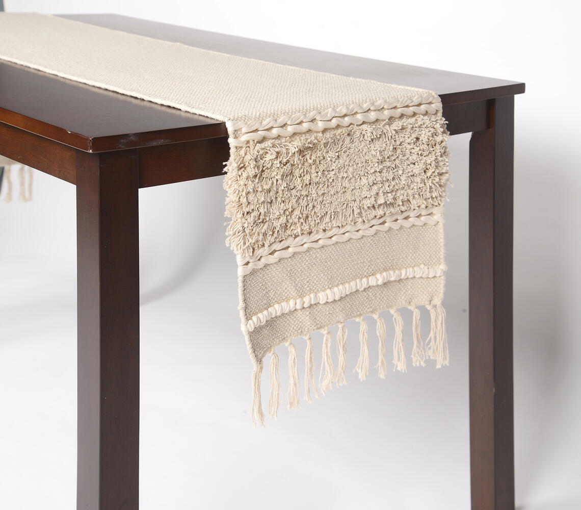 Handwoven Cotton Table runner - Beige - VAQL10101176552