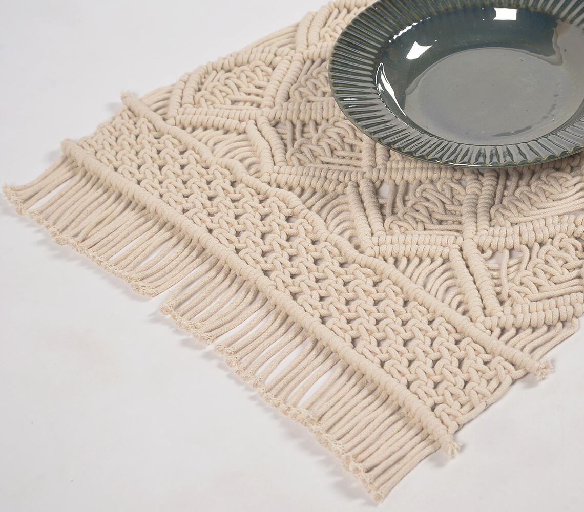 Hand Knotted Macrame Placemats (set of 4) - Off-White - VAQL10101177514