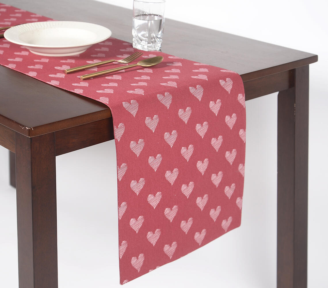Heart Printed Table Runner - Red - VAQL10101180729