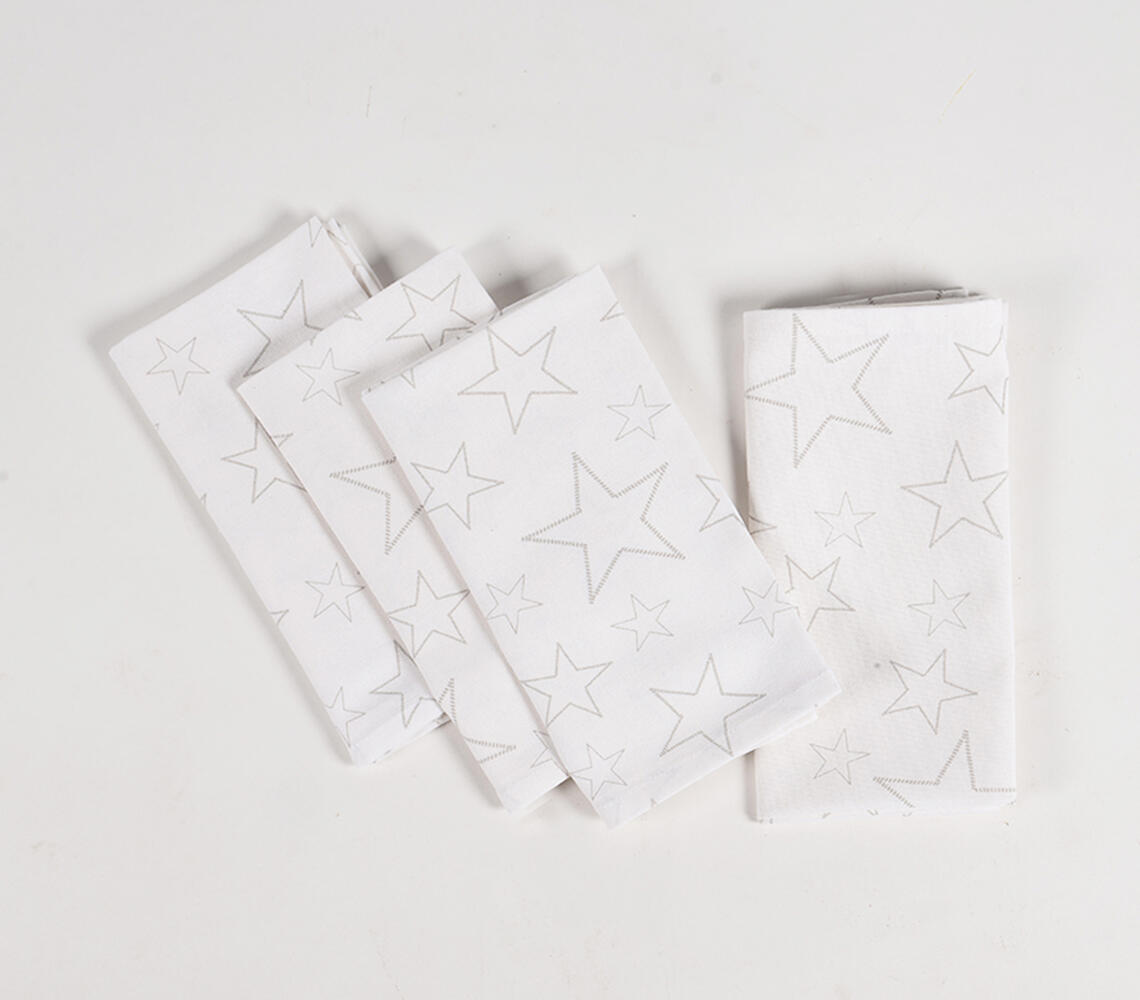 Handwoven Star Printed Napkins (set of 4) - White - VAQL10101183031