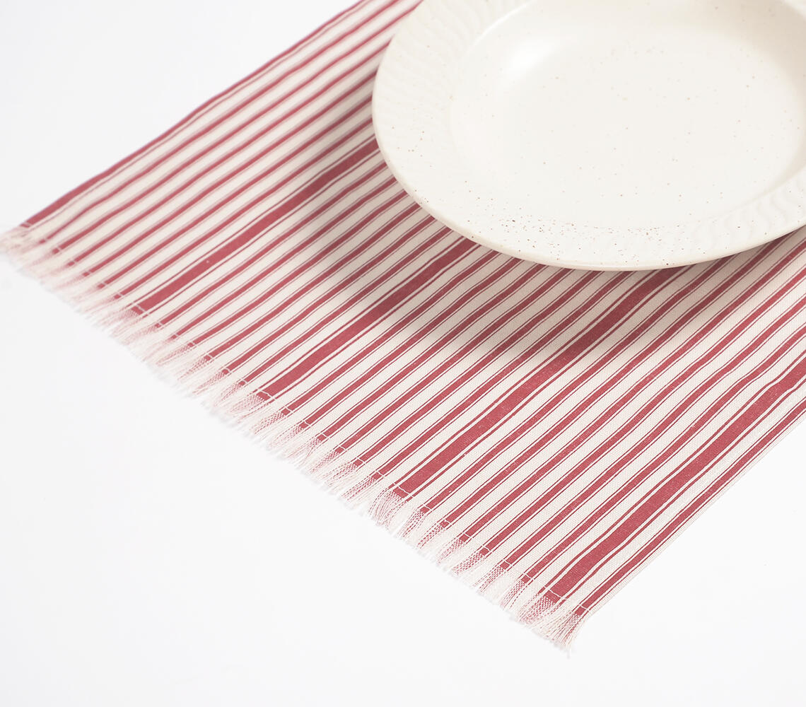 Line Striped Handloom Cotton Placemats (set of 4) - Red - VAQL10101197690